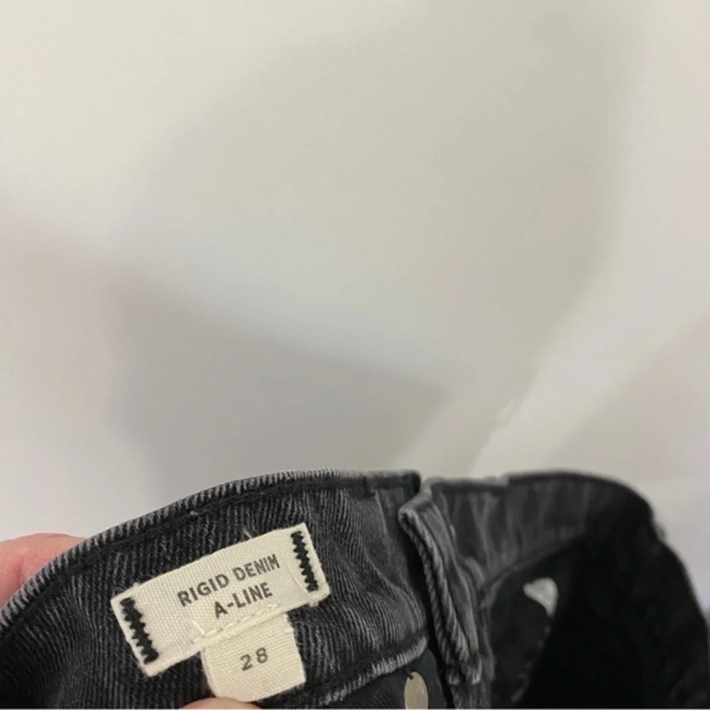 Madewell 28 Rigid A-Line Black Denim Jean‎ Skirt Frayed Hem